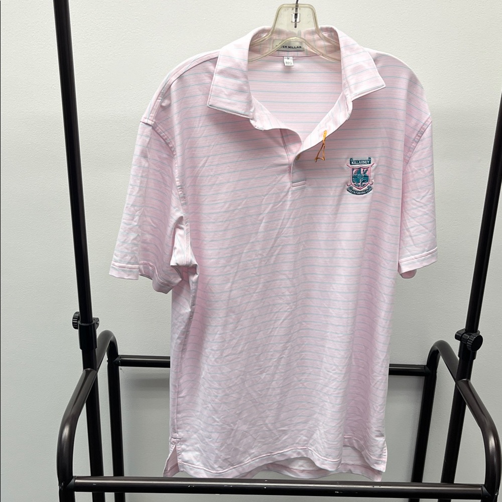 Peter Millar Light Pink Striped Polo with Crest